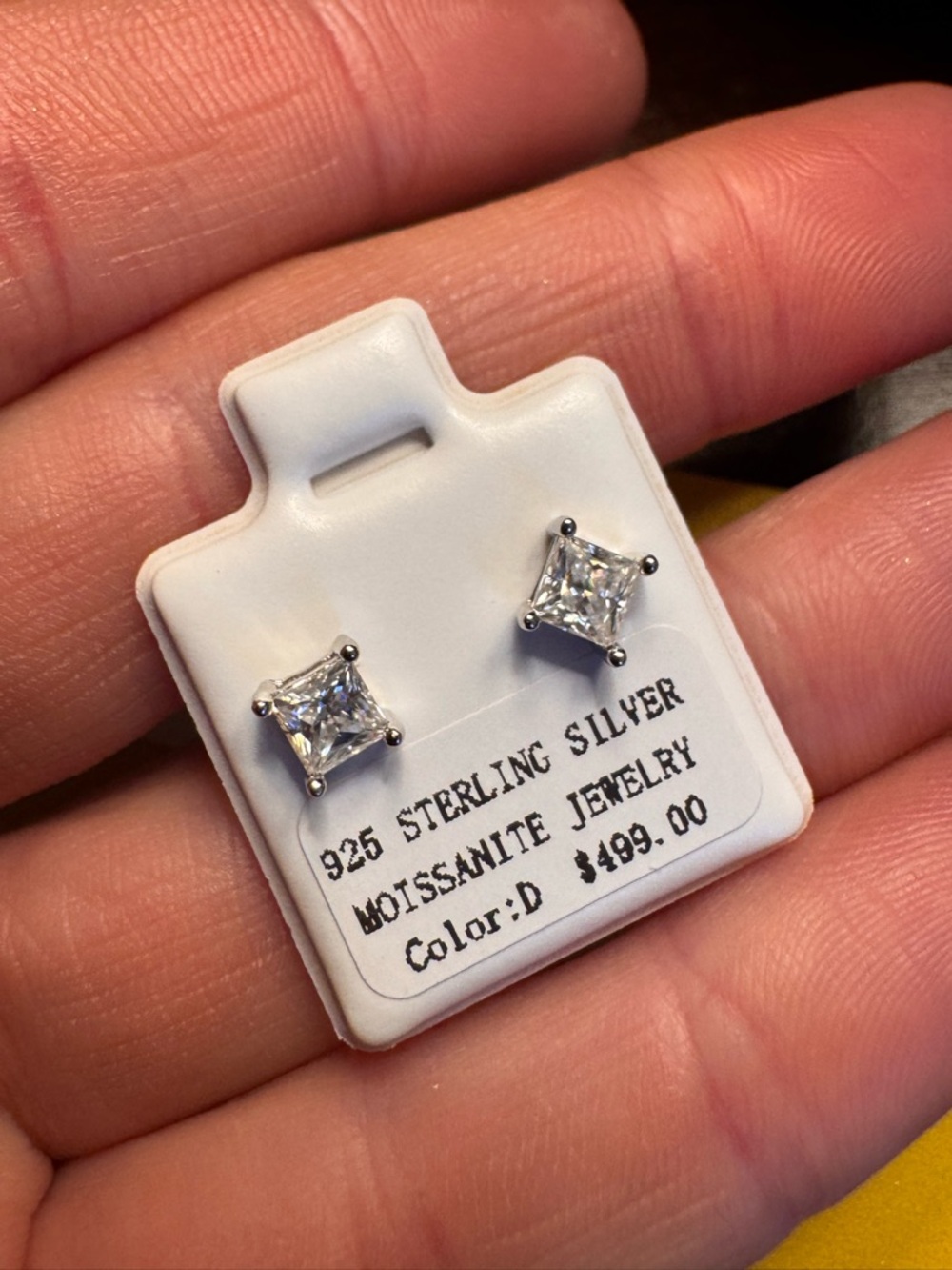 Sterling Silver Moissanite Princess Stud Earrings - White